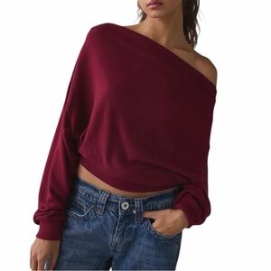 Out From Under Red Off Shoulder Dolman Sweater XL Cozy Lounge Top Athleisure